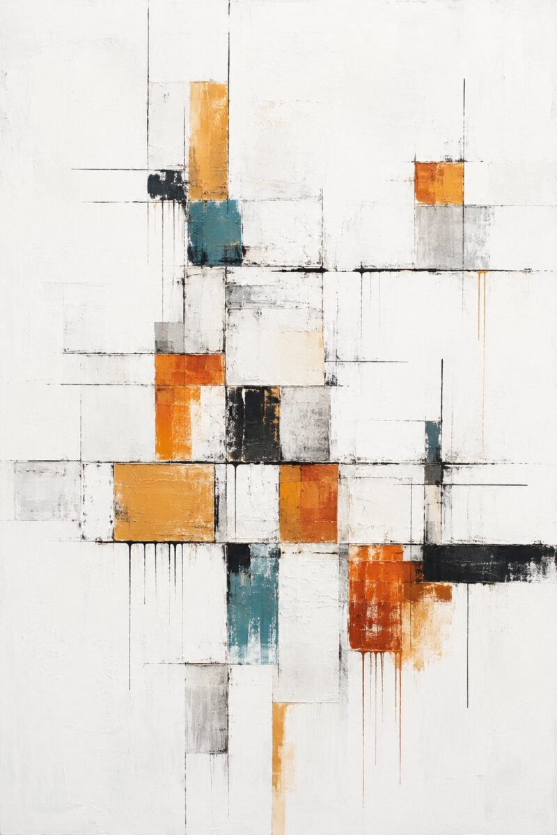 Ochre Fragments III – ochre, rust, teal abstract expressionism canvas wall art