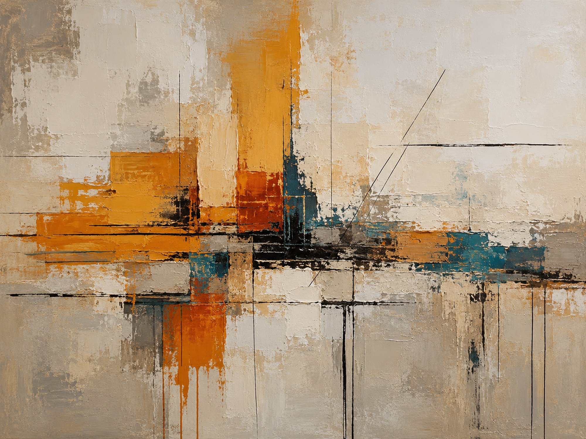 Ochre Horizon I – ochre, rust, teal abstract expressionism canvas wall art