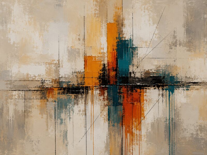 Ochre Horizon III – ochre, rust, teal abstract expressionism canvas wall art