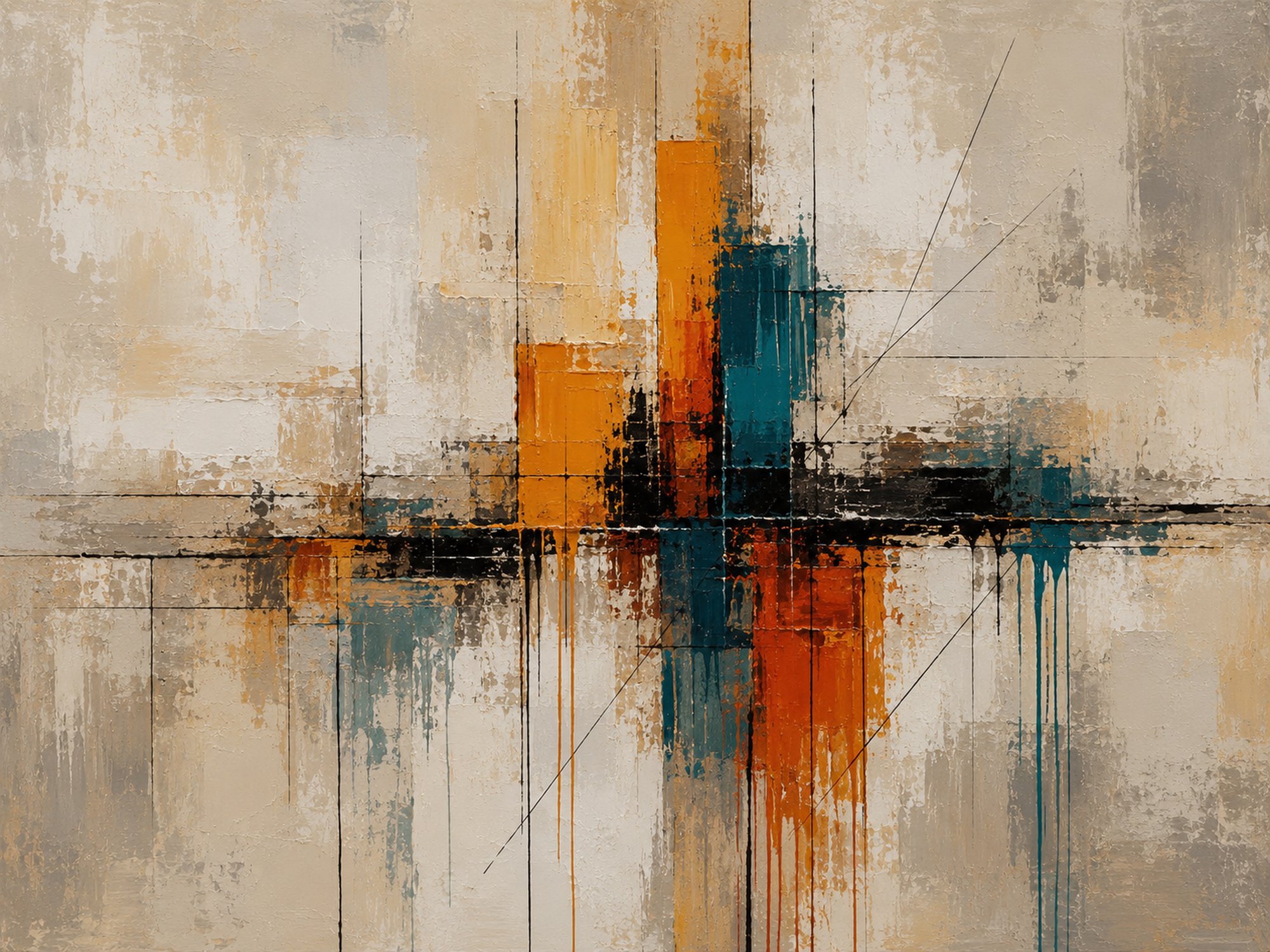 Ochre Horizon III – ochre, rust, teal abstract expressionism canvas wall art