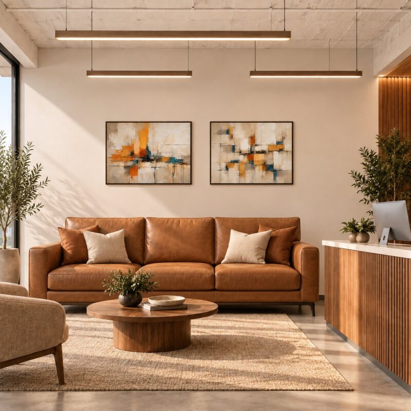 Ochre Horizon abstract expressionism canvas wall art styled in an interior