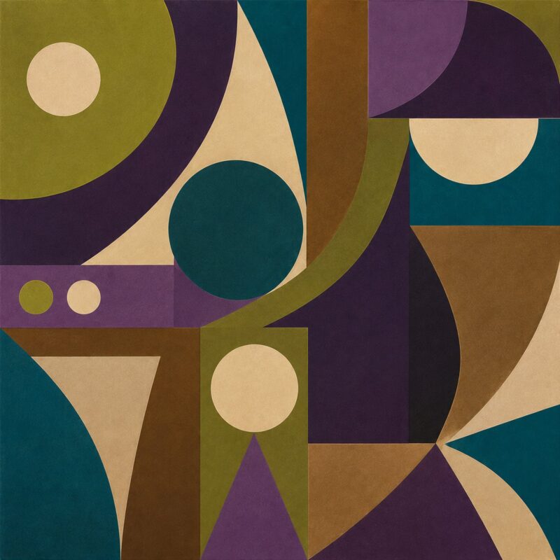 Olive Geometry I – olive, plum, teal mid-century geometric canvas wall art
