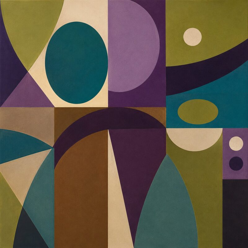 Olive Geometry III – olive, plum, teal mid-century geometric canvas wall art
