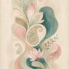 Paisley Lotus I – beige, blush, teal watercolour floral canvas wall art