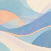 Pastel Waves I – powder blue, peach, cream line art abstract canvas wall art