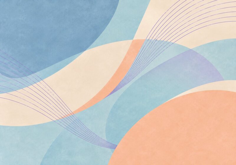 Pastel Waves II – powder blue, peach, cream line art abstract canvas wall art