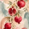 Pomegranate Boho I – pomegranate red, blush, sage watercolour botanical canvas wall art