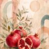 Pomegranate Boho II – pomegranate red, blush, sage watercolour botanical canvas wall art