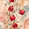 Pomegranate Boho III – pomegranate red, blush, sage watercolour botanical canvas wall art
