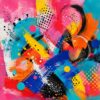 Pop Burst I – hot pink, cyan, orange pop art abstract canvas wall art