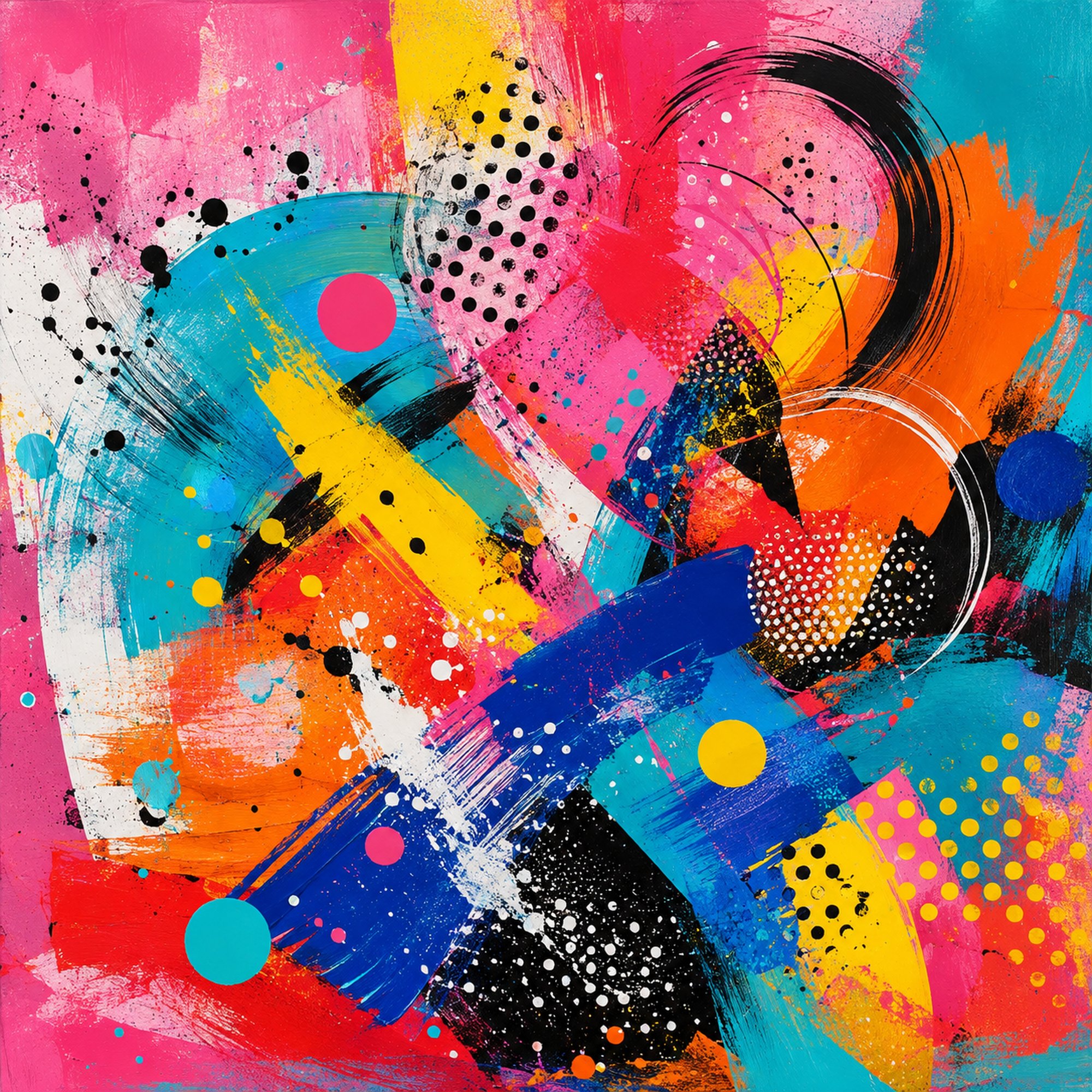 Pop Burst I – hot pink, cyan, orange pop art abstract canvas wall art