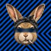 Rebel Rabbit – cobalt, black, tan pop art portrait canvas wall art
