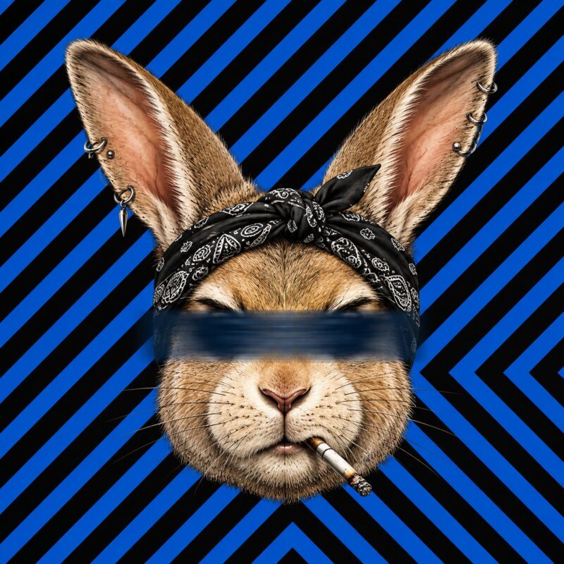 Rebel Rabbit – cobalt, black, tan pop art portrait canvas wall art