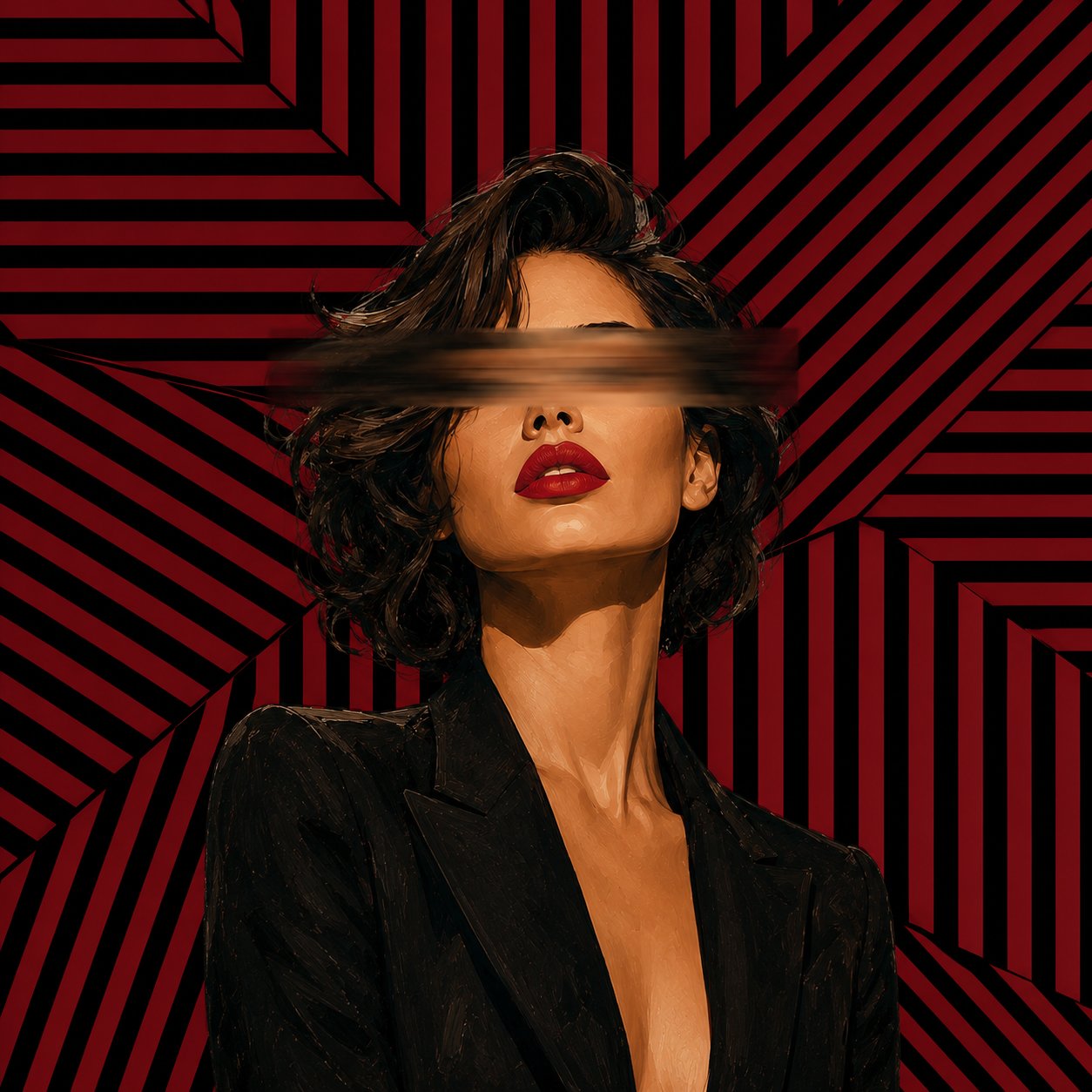 Red Stripe Muse – burgundy, black, red pop art portrait canvas wall art