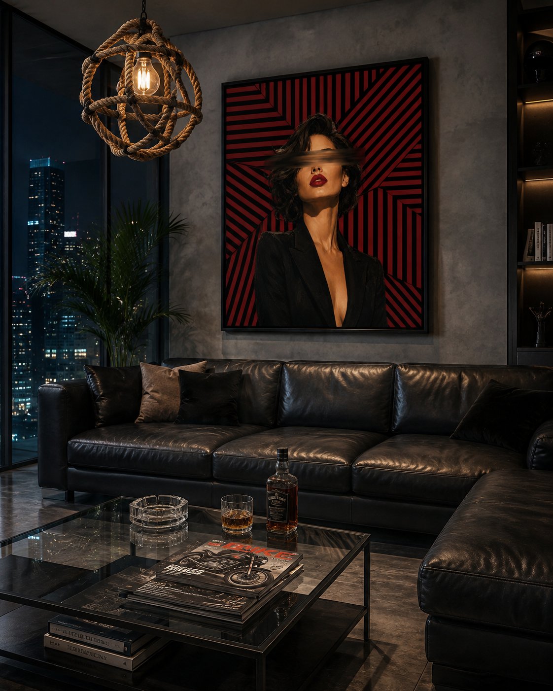 Red Stripe Muse pop art portrait canvas wall art styled in an interior
