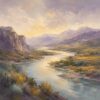 River Valley I – lavender, gold, olive impressionist oil landscape canvas wall art