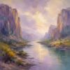 River Valley II – lavender, gold, olive impressionist oil landscape canvas wall art