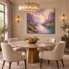 River Valley impressionist oil landscape canvas wall art styled in an interior