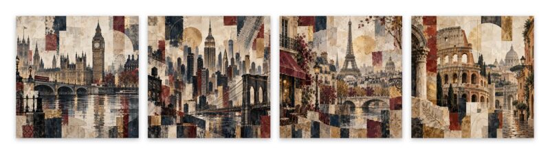 City Collage – Set of 4: all 4 pieces side by side