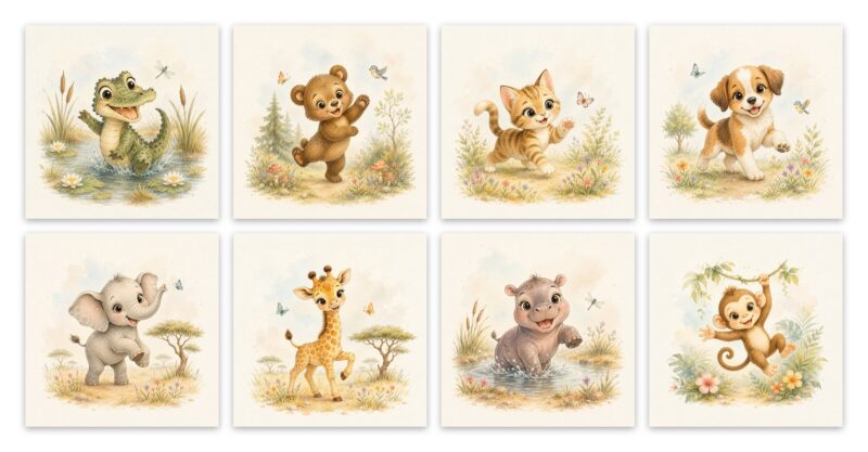 Little Safari – Set of 8: all 8 pieces side by side