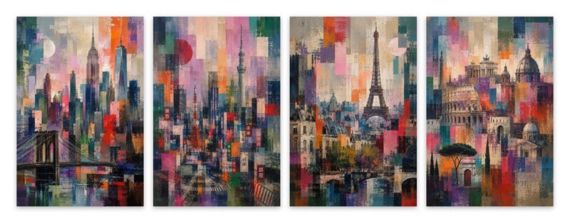 Mosaic City – Set of 4: all 4 pieces side by side