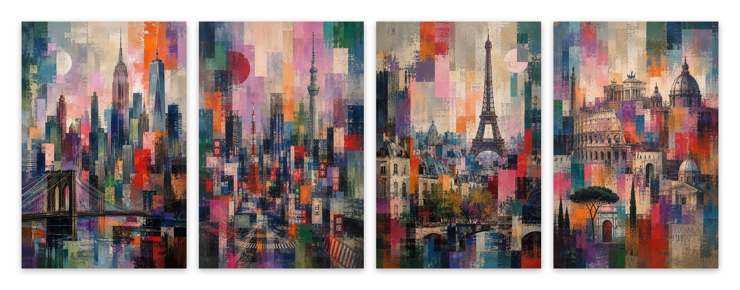 Mosaic City – Set of 4: all 4 pieces side by side