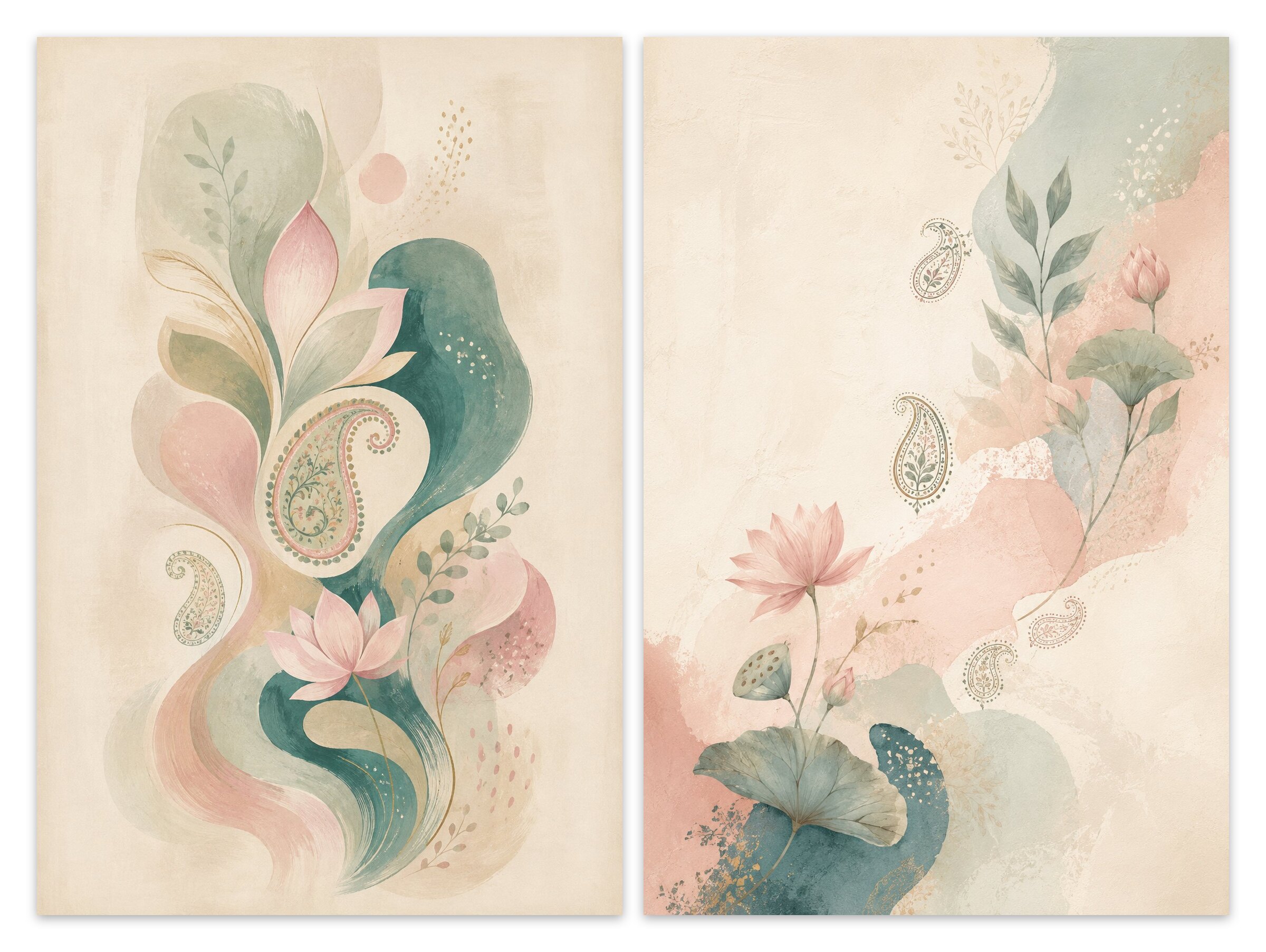 Paisley Lotus – Set of 2: all 2 pieces side by side