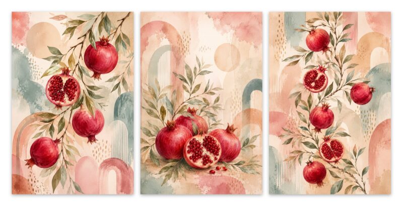 Pomegranate Boho – Set of 3: all 3 pieces side by side