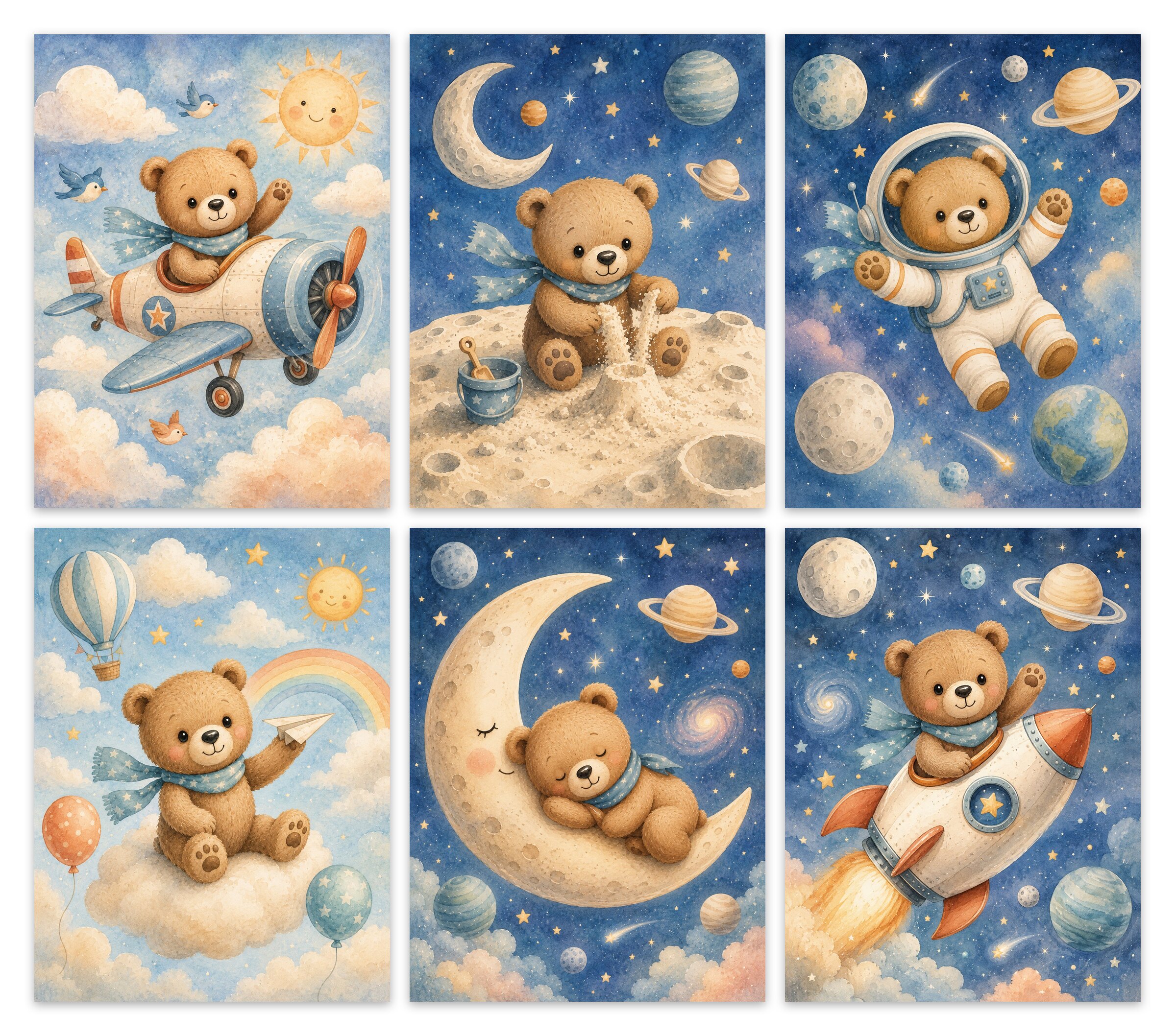 Teddy Adventures – Set of 6: all 6 pieces side by side
