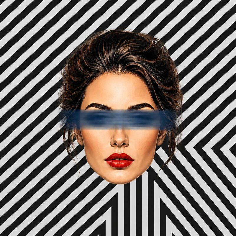 Striped Muse – black, white, red pop art portrait canvas wall art