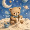 Teddy Adventures II – sky blue, honey, cream watercolour illustration canvas wall art