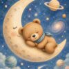 Teddy Adventures V – sky blue, honey, cream watercolour illustration canvas wall art