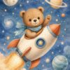 Teddy Adventures VI – sky blue, honey, cream watercolour illustration canvas wall art