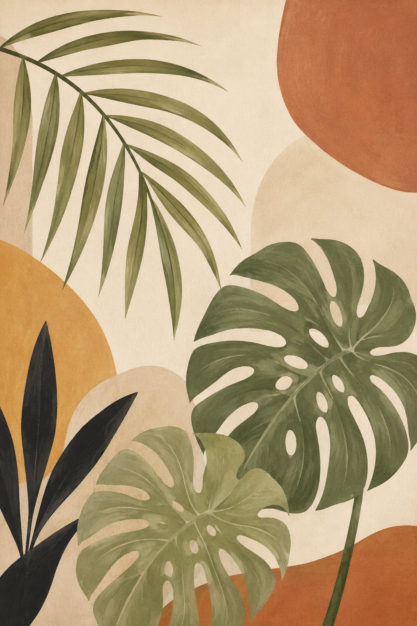 Terracotta Palms III – sage, terracotta, mustard boho botanical canvas wall art