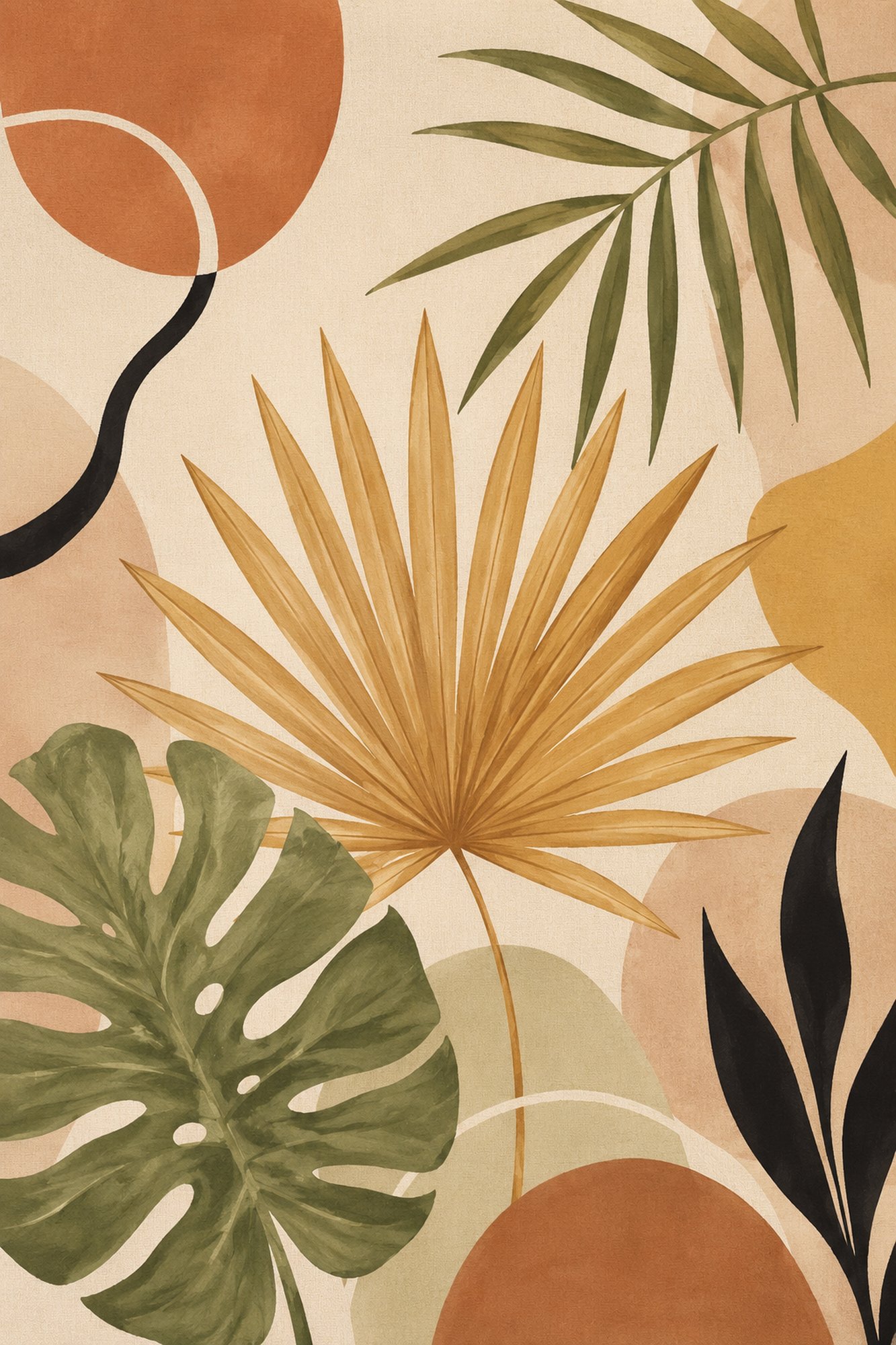 Terracotta Palms IV – sage, terracotta, mustard boho botanical canvas wall art