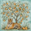 Tiger & Orange Tree II – turquoise, orange, sage indian miniature canvas wall art
