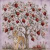 Tiger & Orange Tree III – turquoise, orange, sage indian miniature canvas wall art