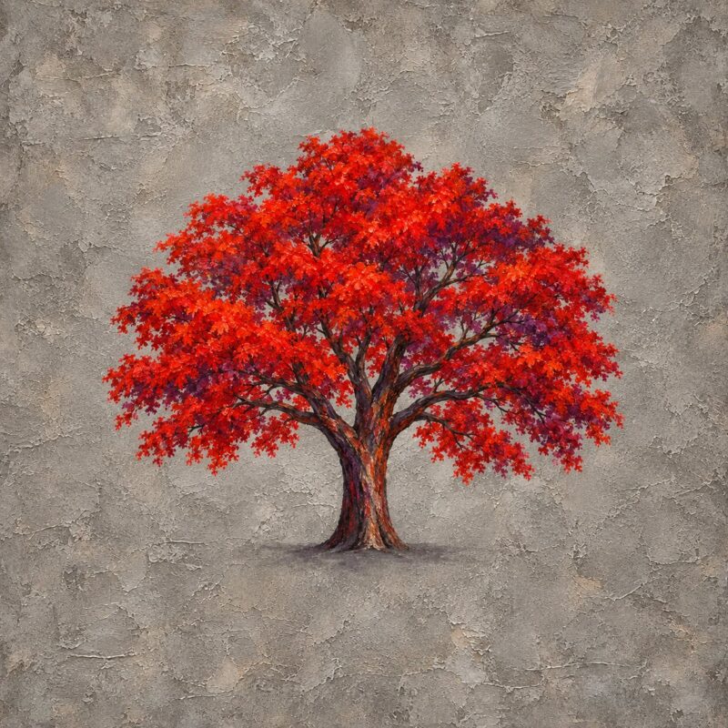 Tree of Texture Maple – taupe stucco with seasonal foliage textured illustration canvas wall art