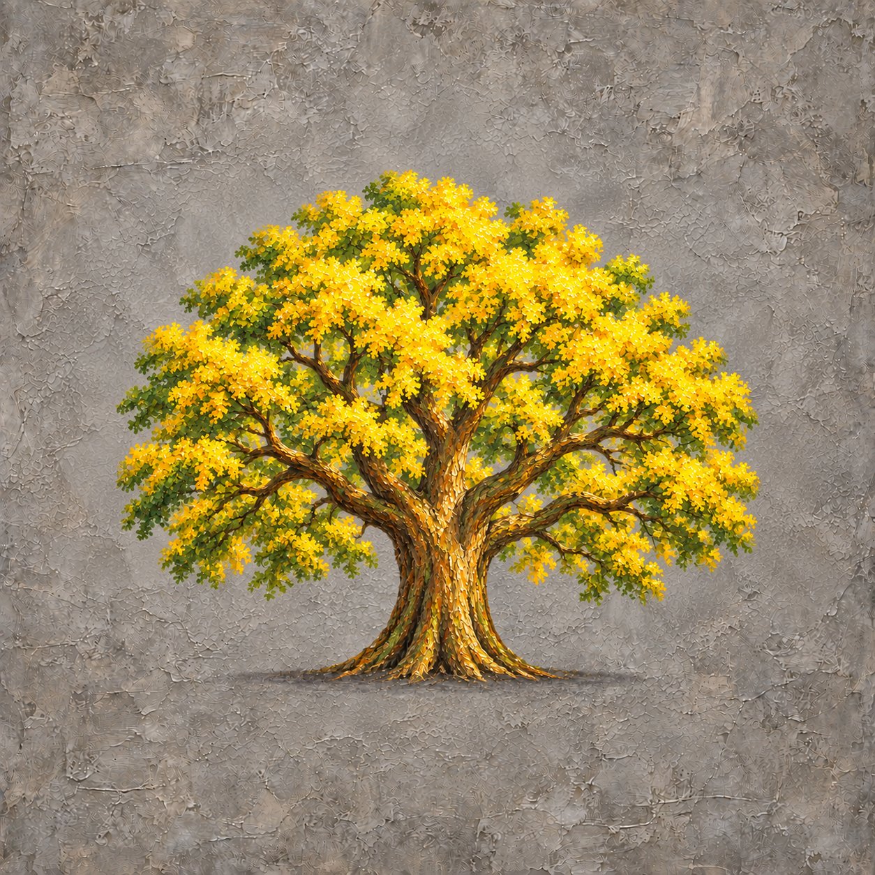 Tree of Texture Oak – taupe stucco with seasonal foliage textured illustration canvas wall art