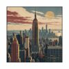 Vintage Skyline New York – muted blue, red, cream vintage travel print canvas wall art
