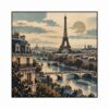 Vintage Skyline Paris – muted blue, red, cream vintage travel print canvas wall art