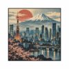 Vintage Skyline Tokyo – muted blue, red, cream vintage travel print canvas wall art