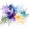 Violet Burst I – violet, teal, yellow watercolour abstract canvas wall art