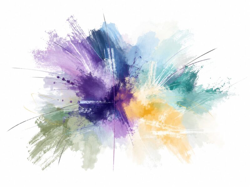 Violet Burst I – violet, teal, yellow watercolour abstract canvas wall art
