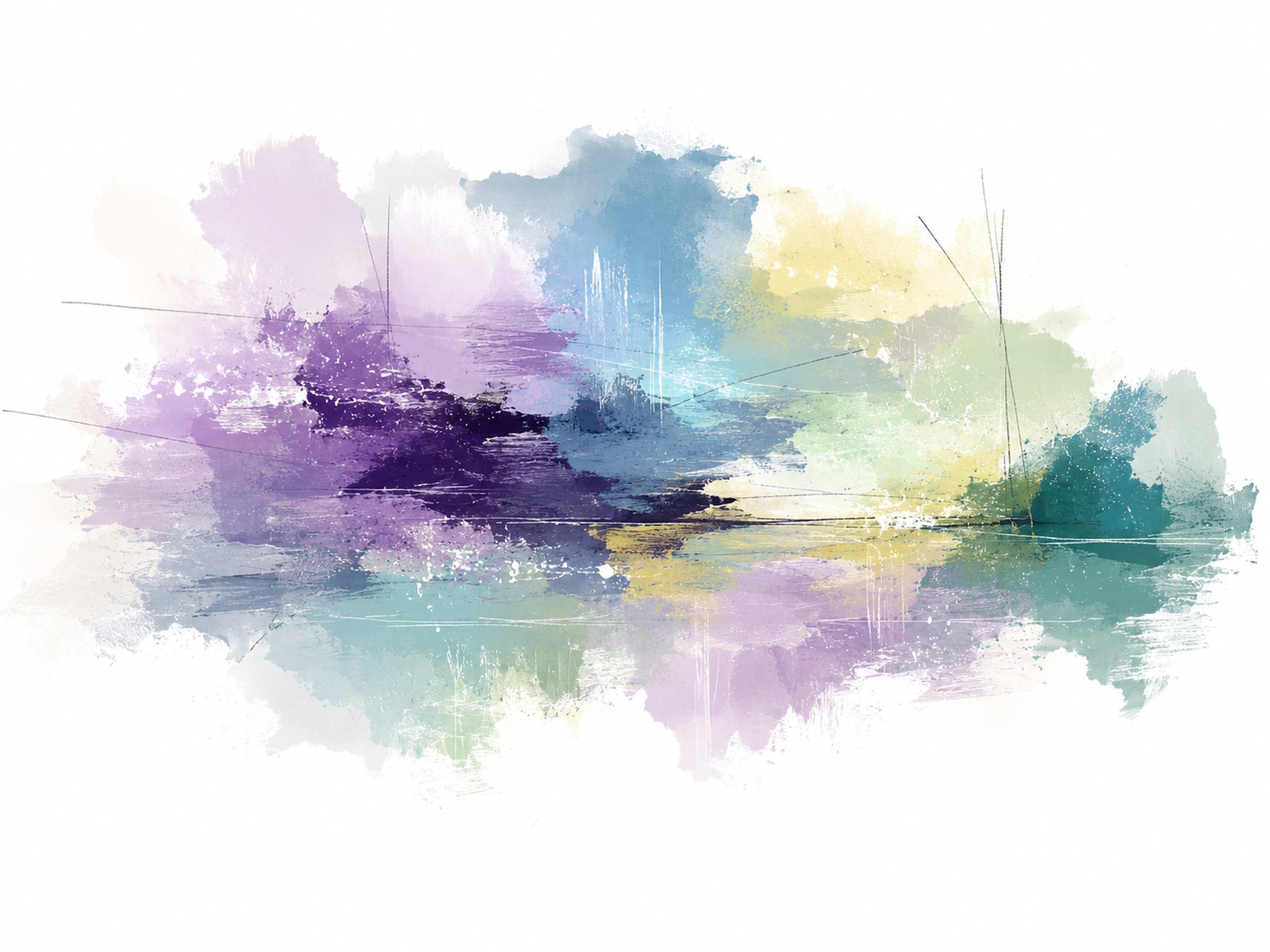 Violet Burst III – violet, teal, yellow watercolour abstract canvas wall art