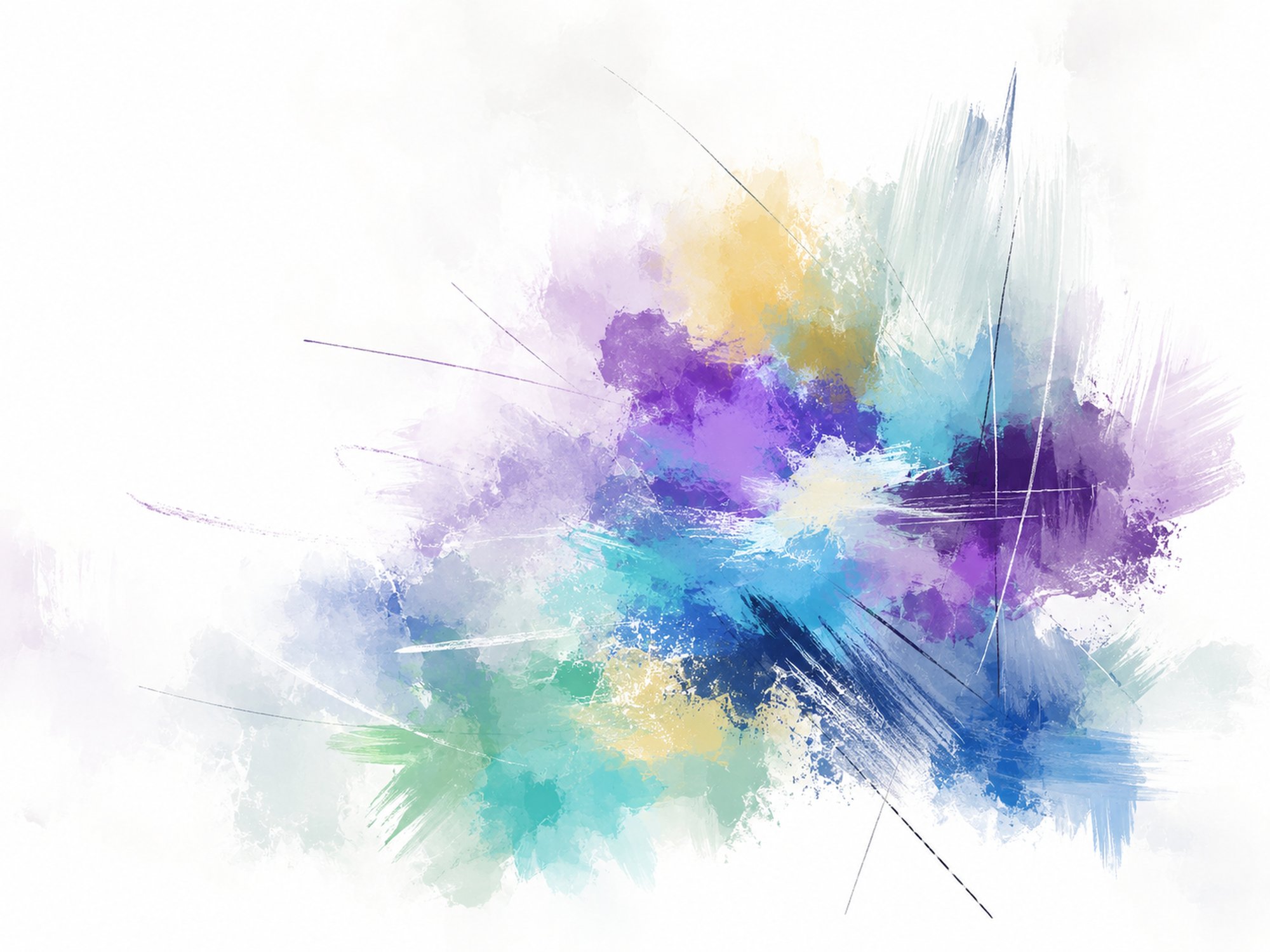 Violet Burst IV – violet, teal, yellow watercolour abstract canvas wall art