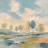 Watercolour Meadow III – sage, peach, sky blue watercolour impressionist landscape canvas wall art