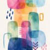 Watercolour Shapes I – pink, cobalt blue, orange watercolour canvas wall art