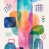Watercolour Shapes II – pink, cobalt blue, orange watercolour canvas wall art