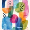 Watercolour Shapes III – pink, cobalt blue, orange watercolour canvas wall art